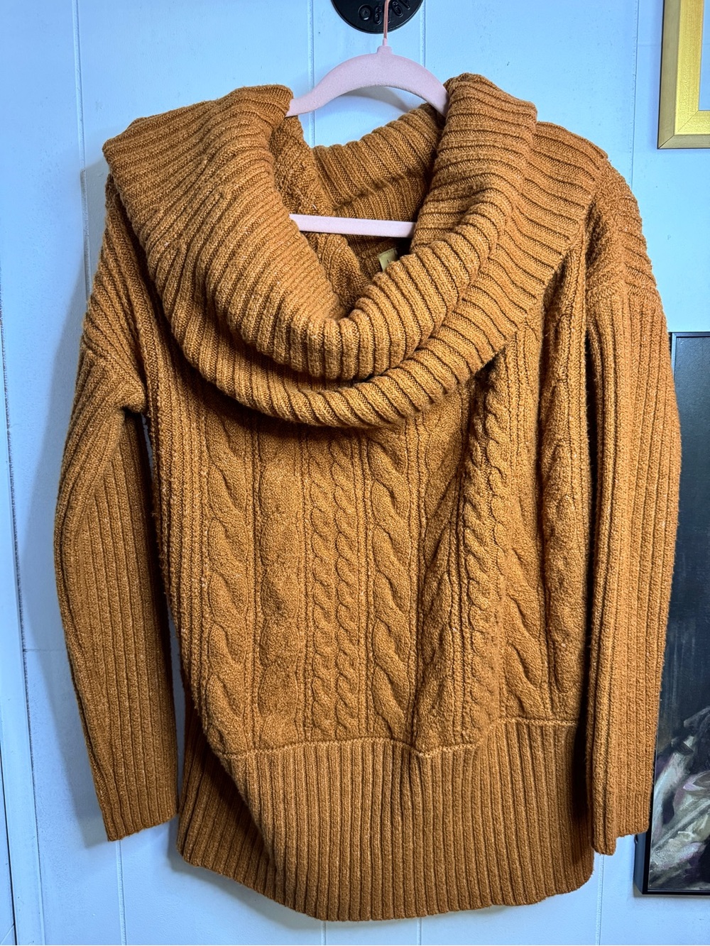 Dark mustard Cowl neck sweater. Size L